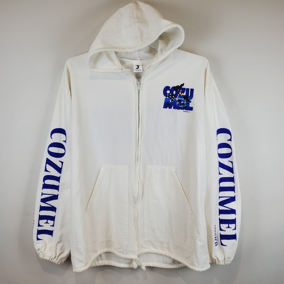 Vintage 90s El Mexicano Cozumel Mexico Zip Up Hooded Beach Jacket Size XL - Picture 2 of 12